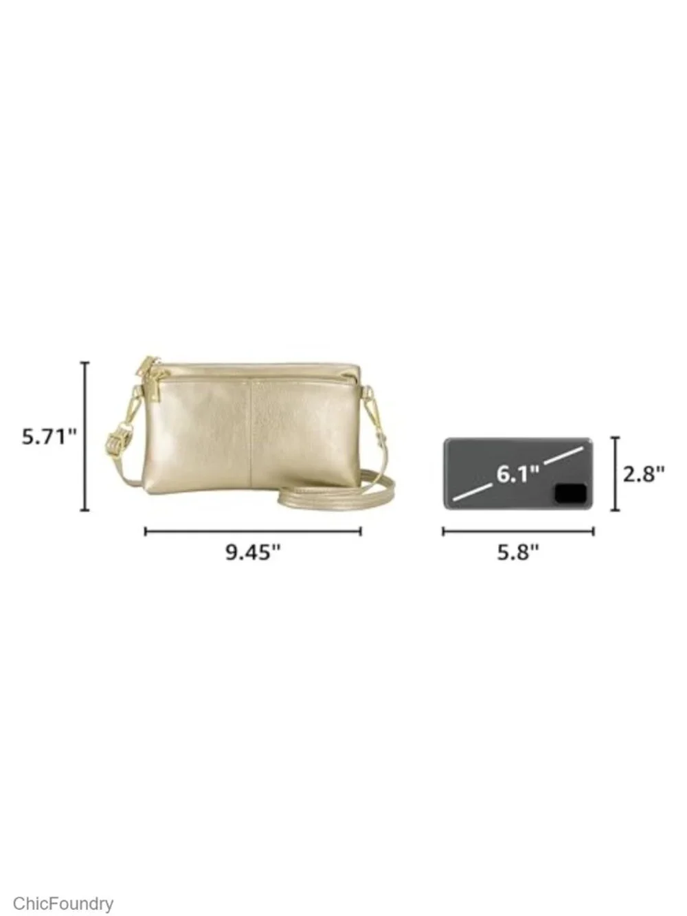 Triple Zip Small Crossbody Bag Vegan Leather Wristlet Clutch with Adjustable